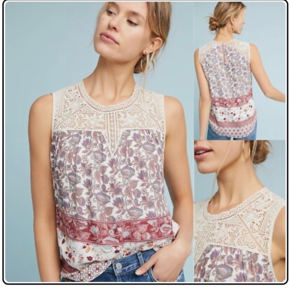 Maeve Tops - Maeve Anthropologie floral Laced Eleanor blouse with crochet bib